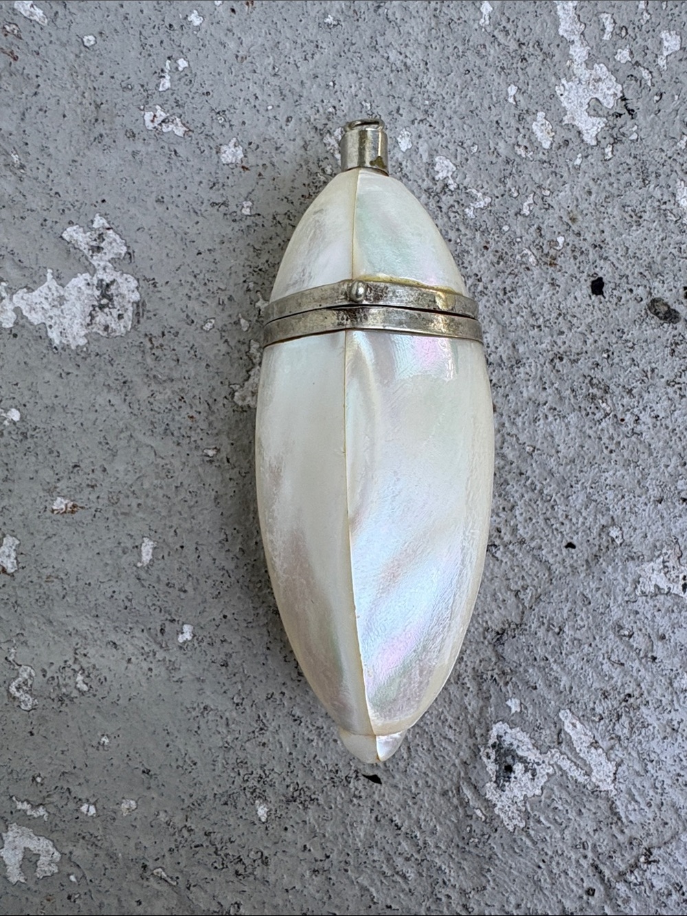 Vintage mother of pearl Marquis shaped prayer locket/pendant